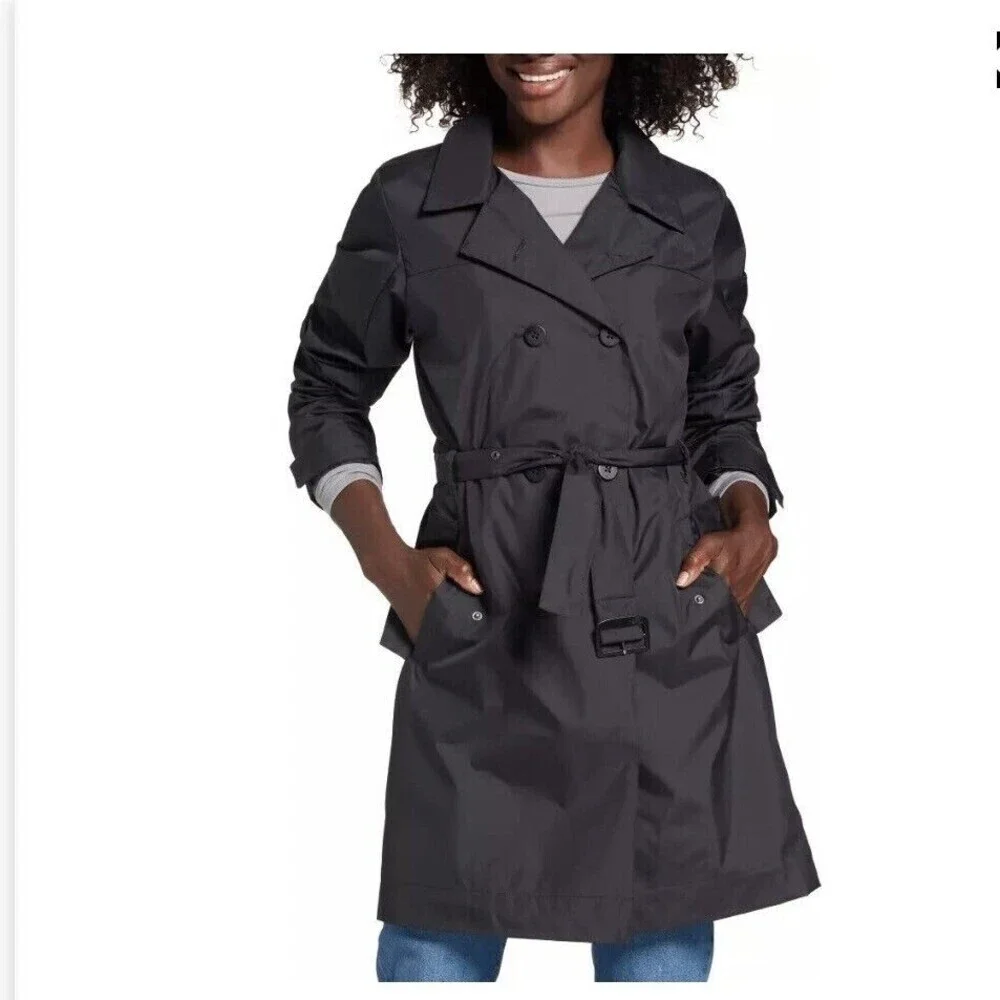 THE NORTH FACE CITY RAIN TRENCH Coat JACKET Belted WOMENs XS Black Nylon No Hood